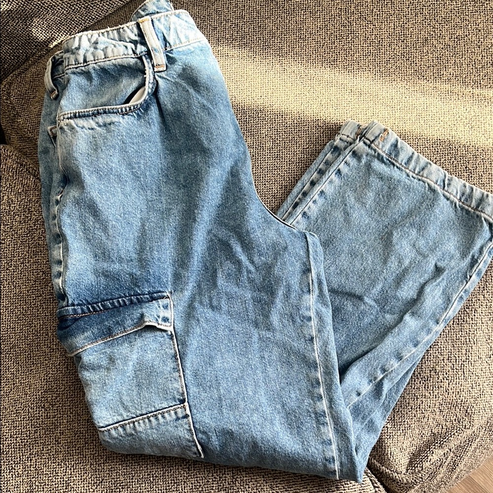 Trendy Light Blue Denim Cargo Jeans